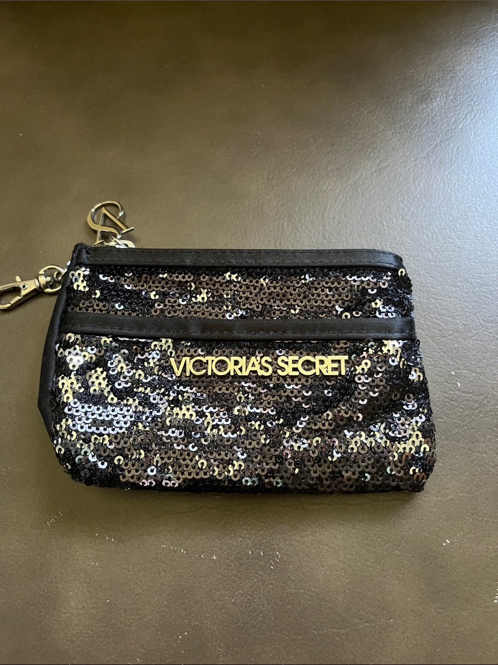 Victoria's Secret Black and Gold Sequin Wristlet Pouch